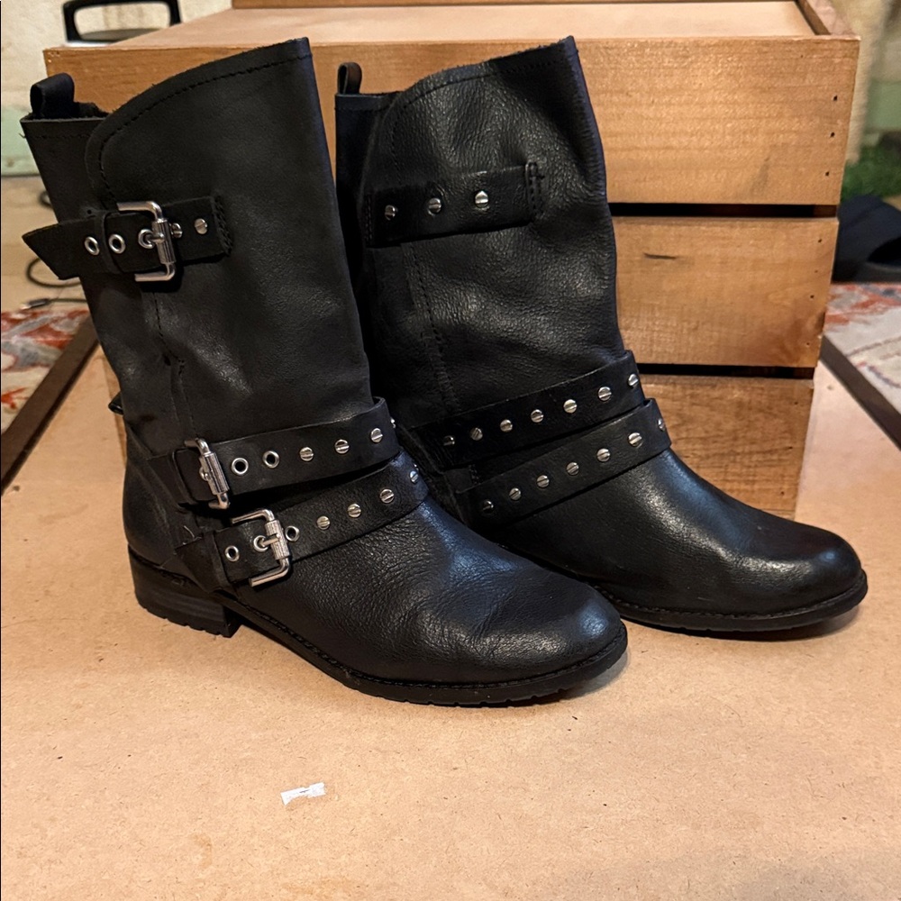 Dolce Vita Black Moto Boots with Buckle Accents
